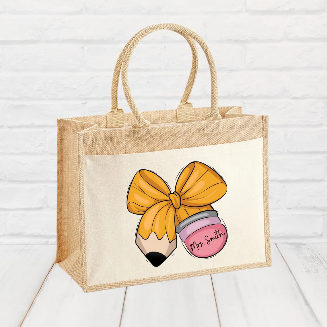 Personalized Teacher Jute Tote Bag – Custom Appreciation Gift - Image 6