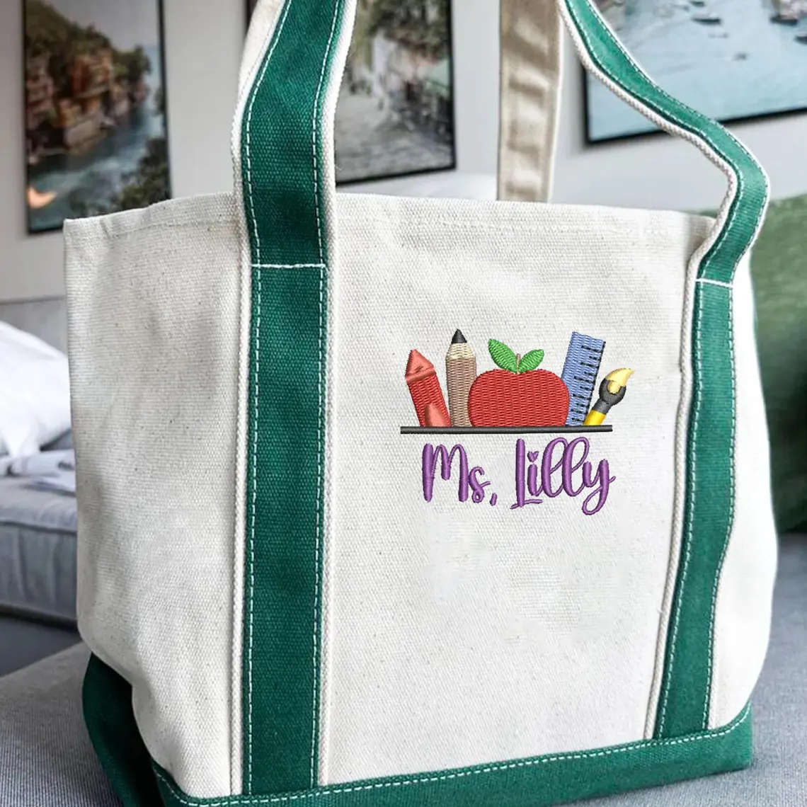 Personalized Teacher Tote Bag Embroidered Canvas Gift - Image 3