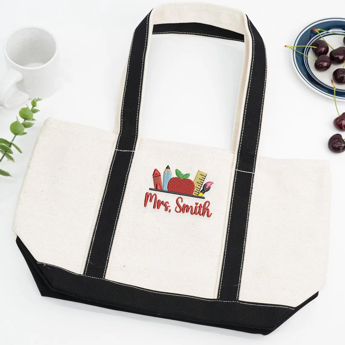 Personalized Teacher Tote Bag Embroidered Canvas Gift - Image 4