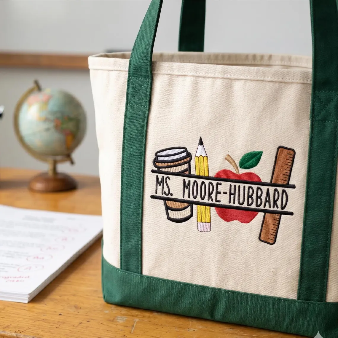 Personalized Teacher Tote Bag – Custom Name Embroidered Gift - Image 3