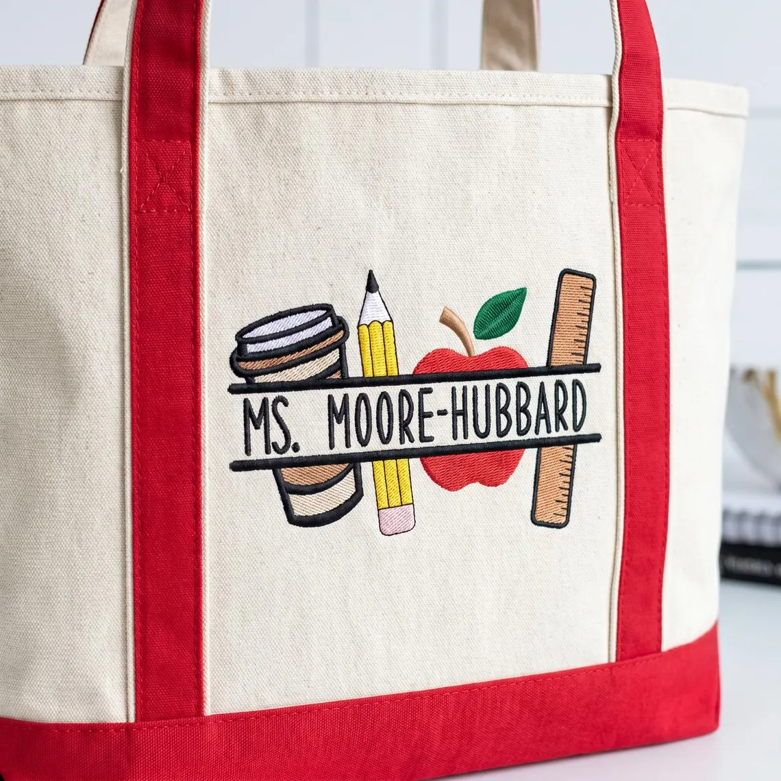 Personalized Teacher Tote Bag – Custom Name Embroidered Gift - Image 5