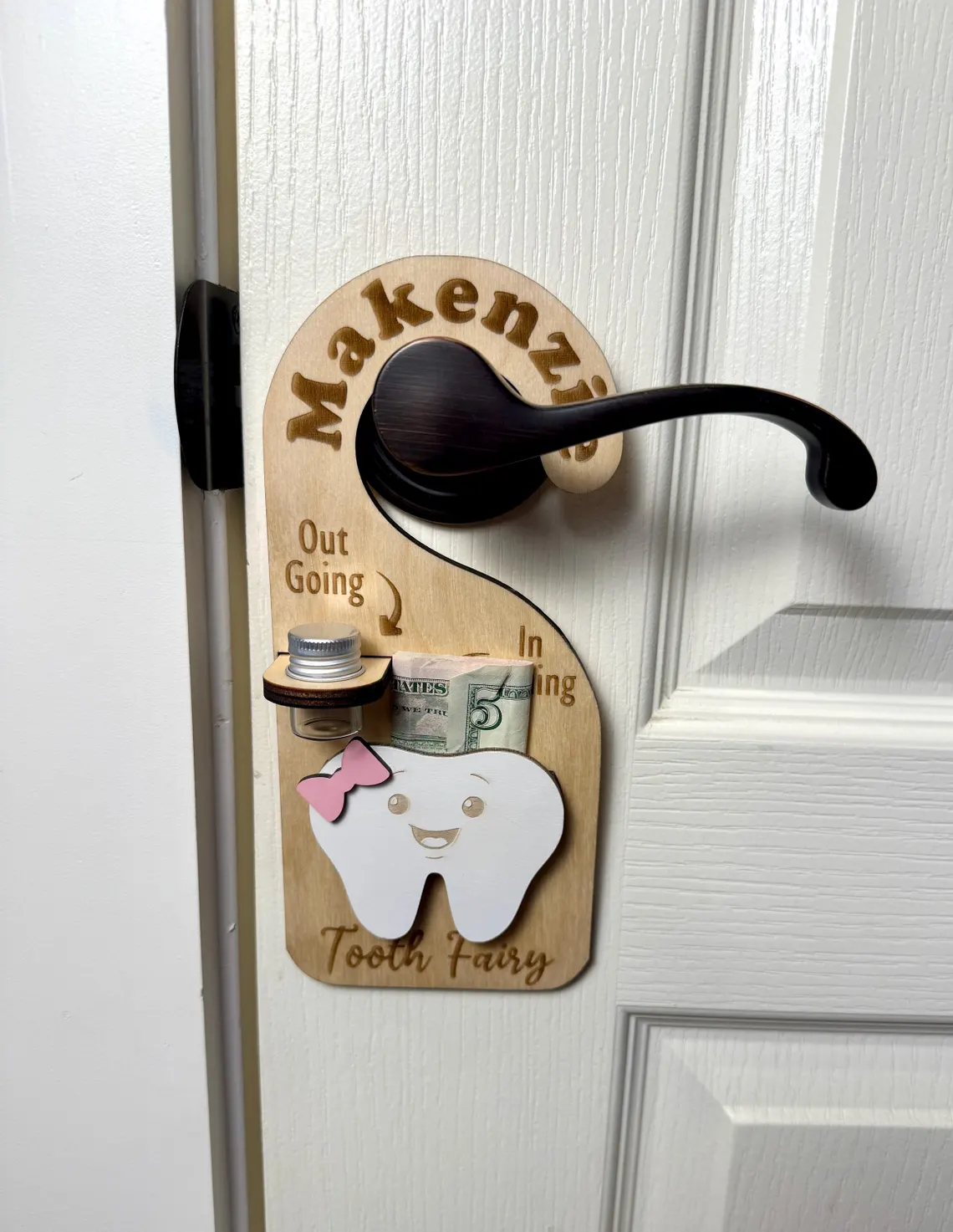 Personalized Tooth Fairy Door Hanger – Custom Name Tooth Holder with Jar - Image 3