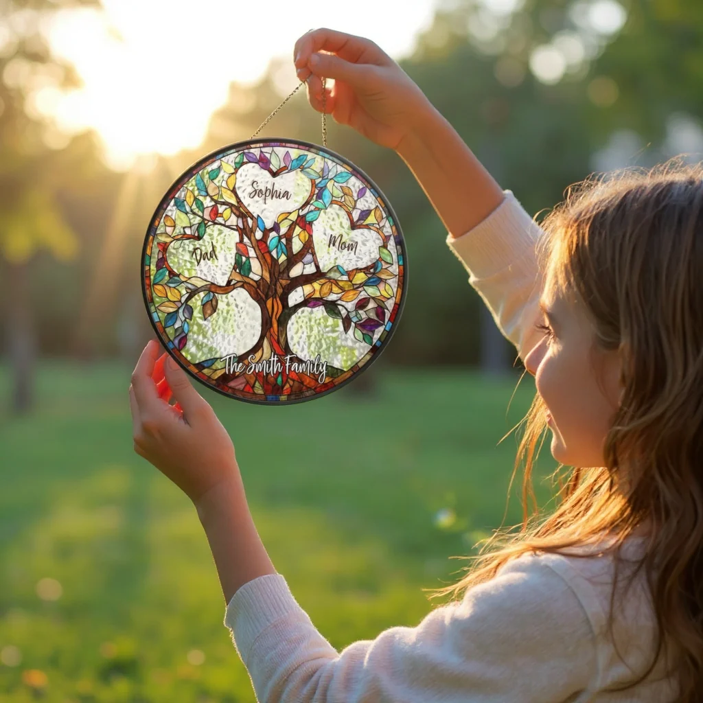 Personalized Stained Glass Tree of Life Suncatcher – Family Names Gift