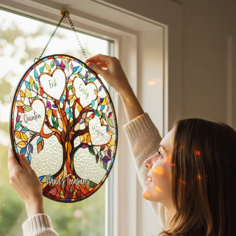 Personalized Stained Glass Tree of Life Suncatcher – Family Names Gift - Image 3