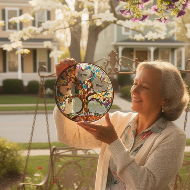 Personalized Stained Glass Tree of Life Suncatcher – Family Names Gift - Image 4