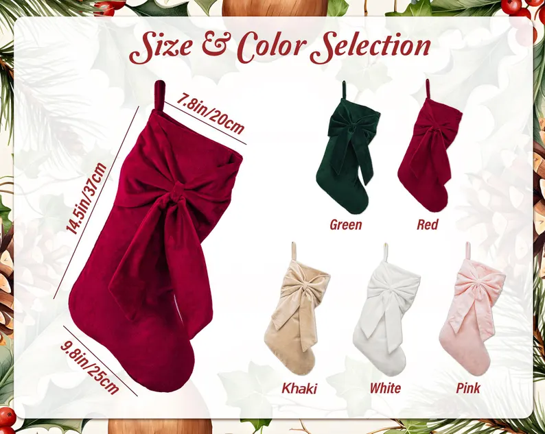 Personalized Velvet Christmas Stocking with Bow – Embroidered Name - Image 10