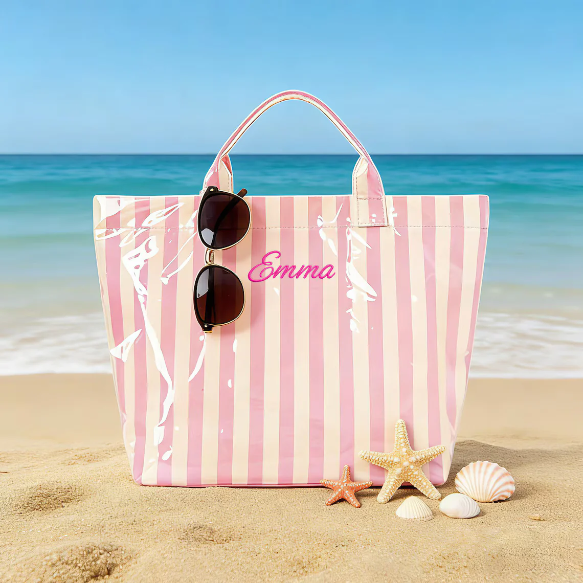 Personalized Waterproof Beach Tote Bag – Embroidered Name PVC Tote - Image 2