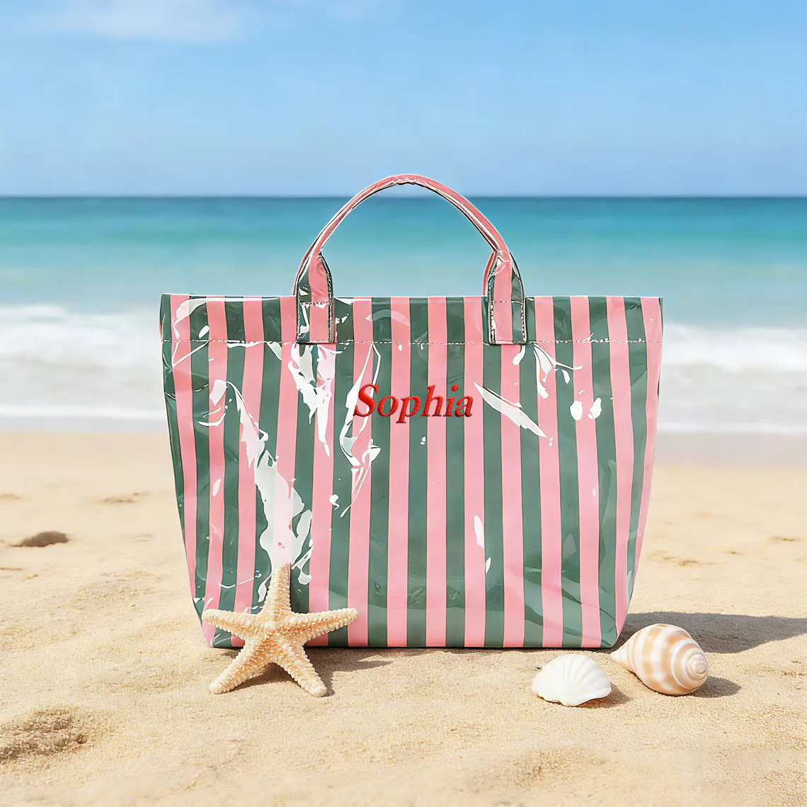 Personalized Waterproof Beach Tote Bag – Embroidered Name PVC Tote - Image 3