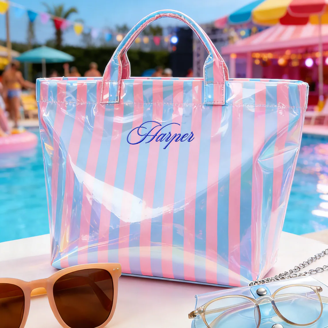 Personalized Waterproof Beach Tote Bag – Embroidered Name PVC Tote - Image 4