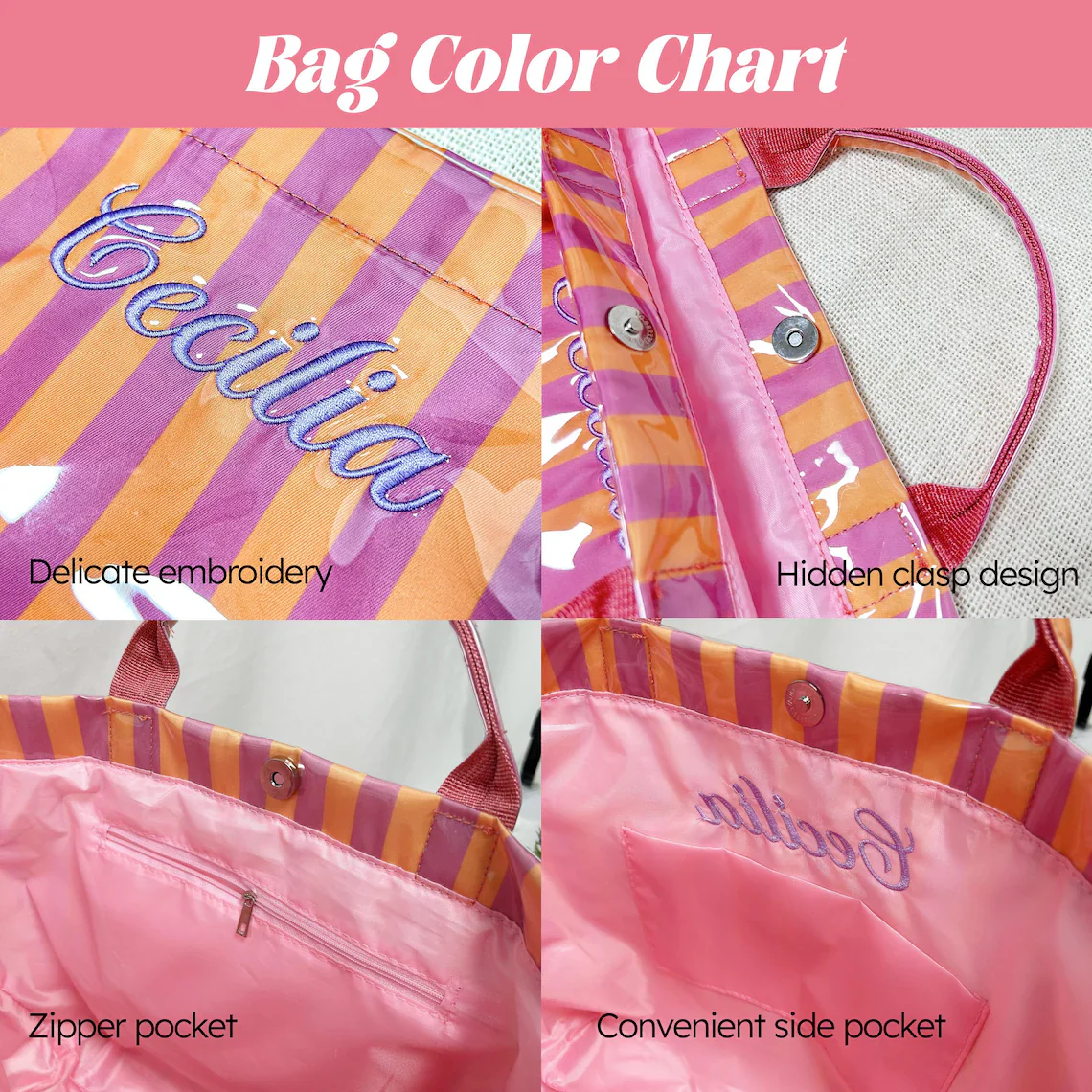 Personalized Waterproof Beach Tote Bag – Embroidered Name PVC Tote - Image 7