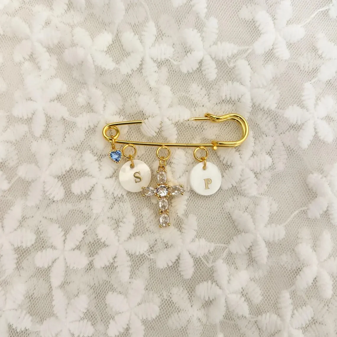 Personalized Wedding Bouquet Pin Something Blue Charm Brooch - Image 2