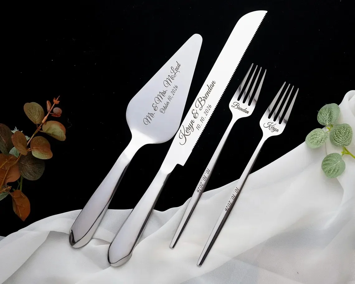 Personalized Wedding Cake Cutting Set – Knife, Server & Forks - Image 4
