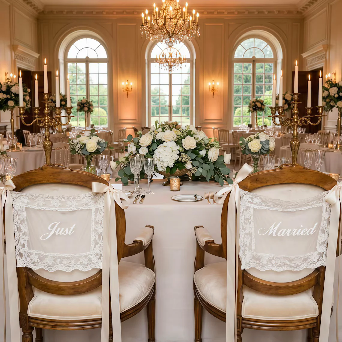 Personalized Wedding Chair Signs for Bride & Groom Lace Decor - Image 2