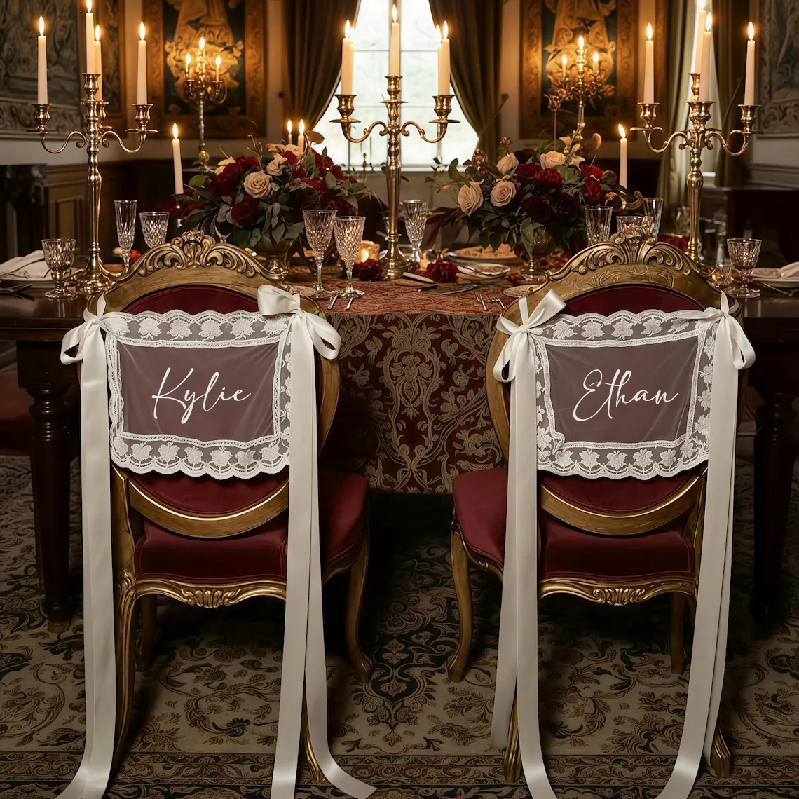 Personalized Wedding Chair Signs for Bride & Groom Lace Decor - Image 3