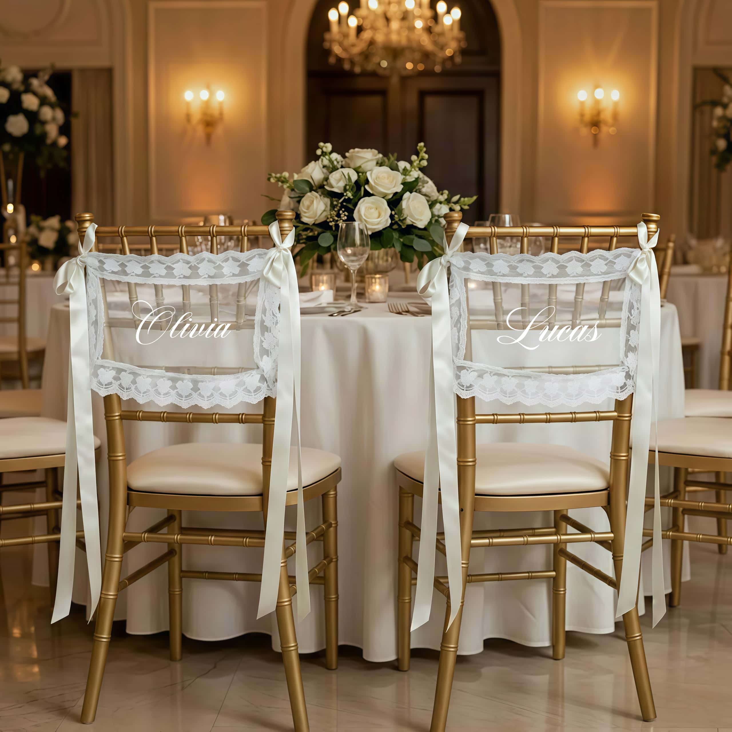 Personalized Wedding Chair Signs for Bride & Groom Lace Decor - Image 4