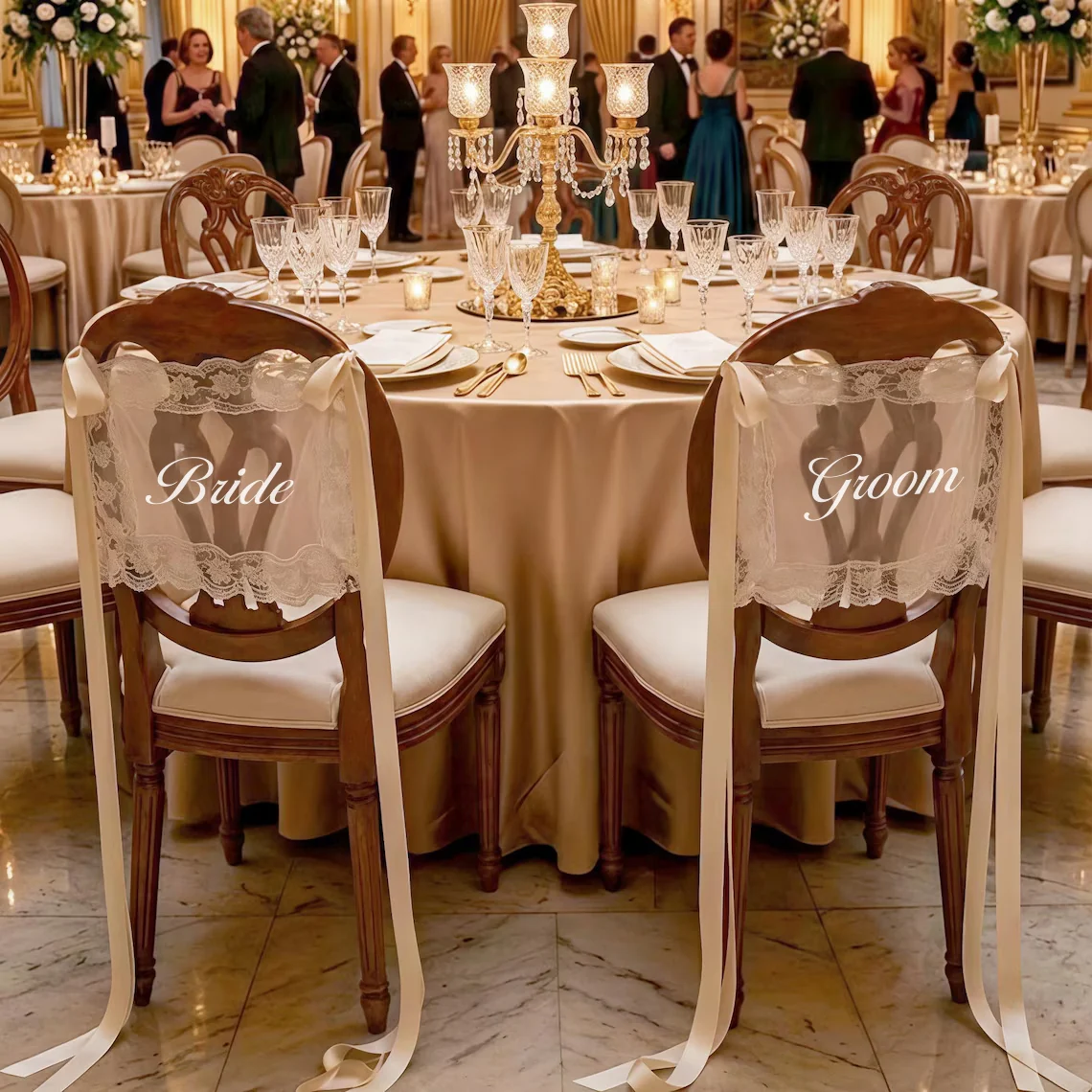 Personalized Wedding Chair Signs for Bride & Groom Lace Decor - Image 5