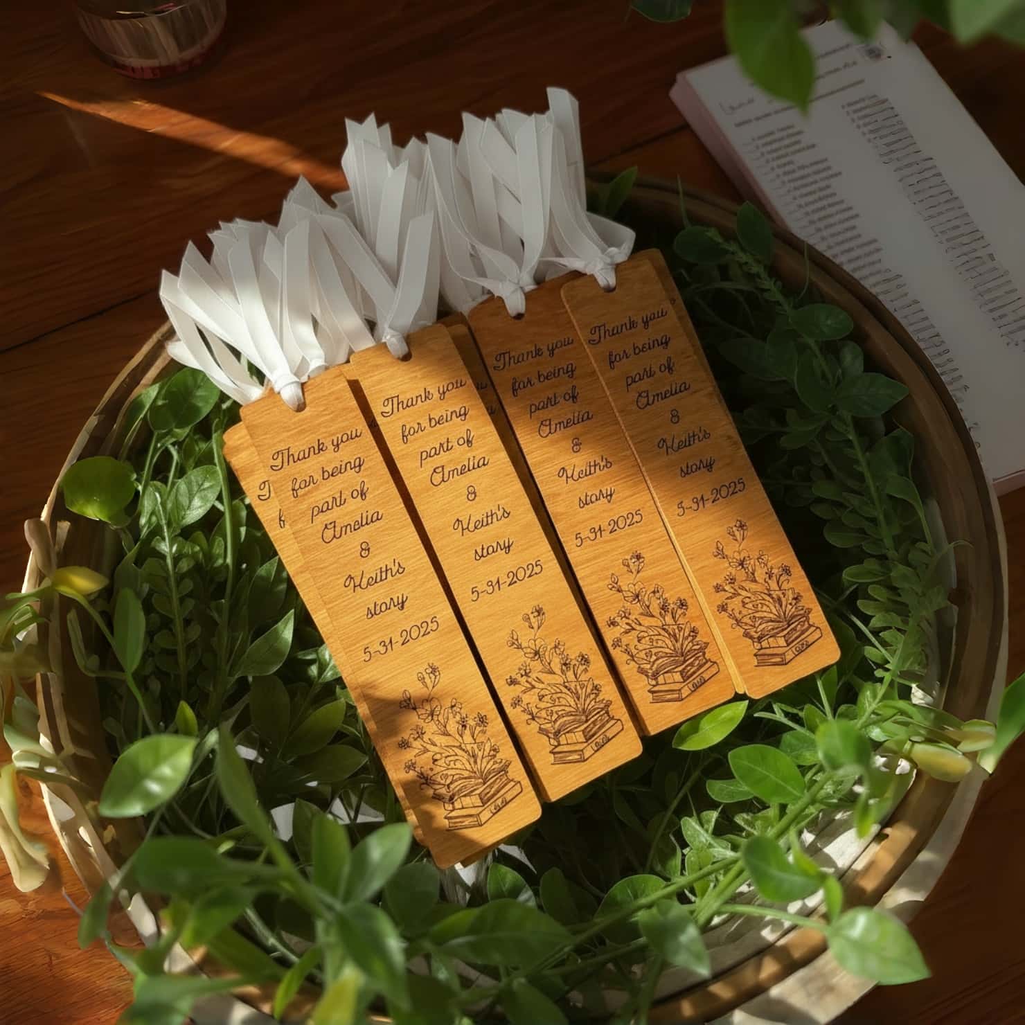 Personalized Wooden Wedding Favor Bookmarks | Book Theme Gift