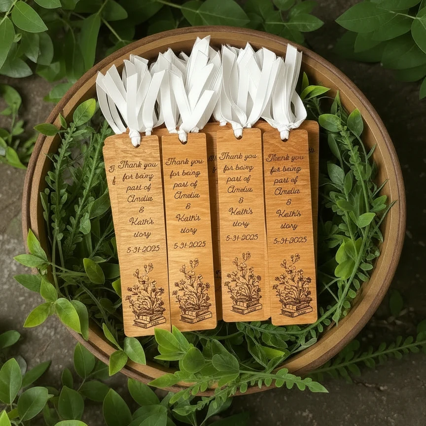 Personalized Wooden Wedding Favor Bookmarks | Book Theme Gift - Image 2