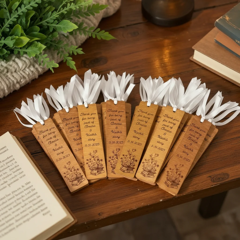 Personalized Wooden Wedding Favor Bookmarks | Book Theme Gift - Image 3