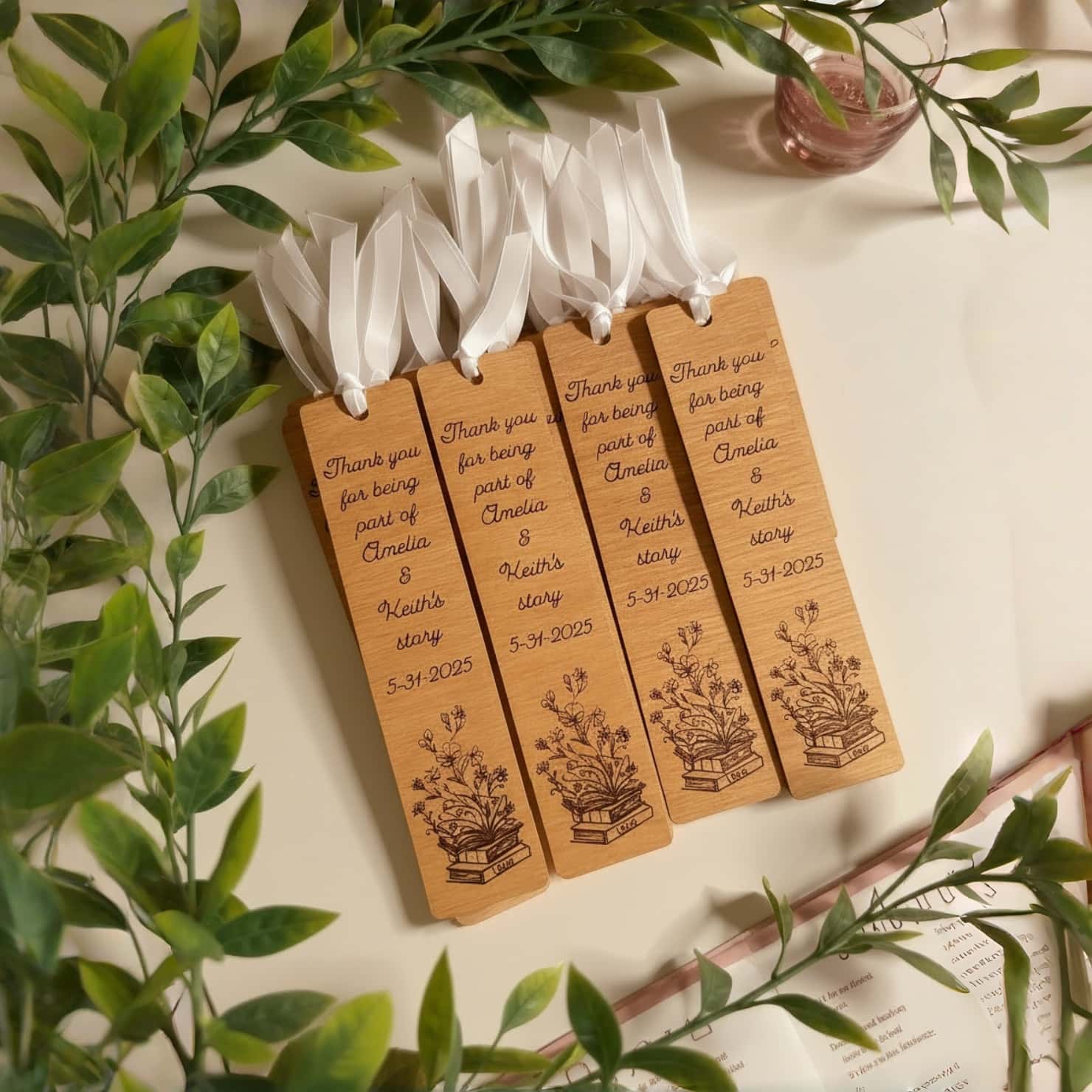Personalized Wooden Wedding Favor Bookmarks | Book Theme Gift - Image 4