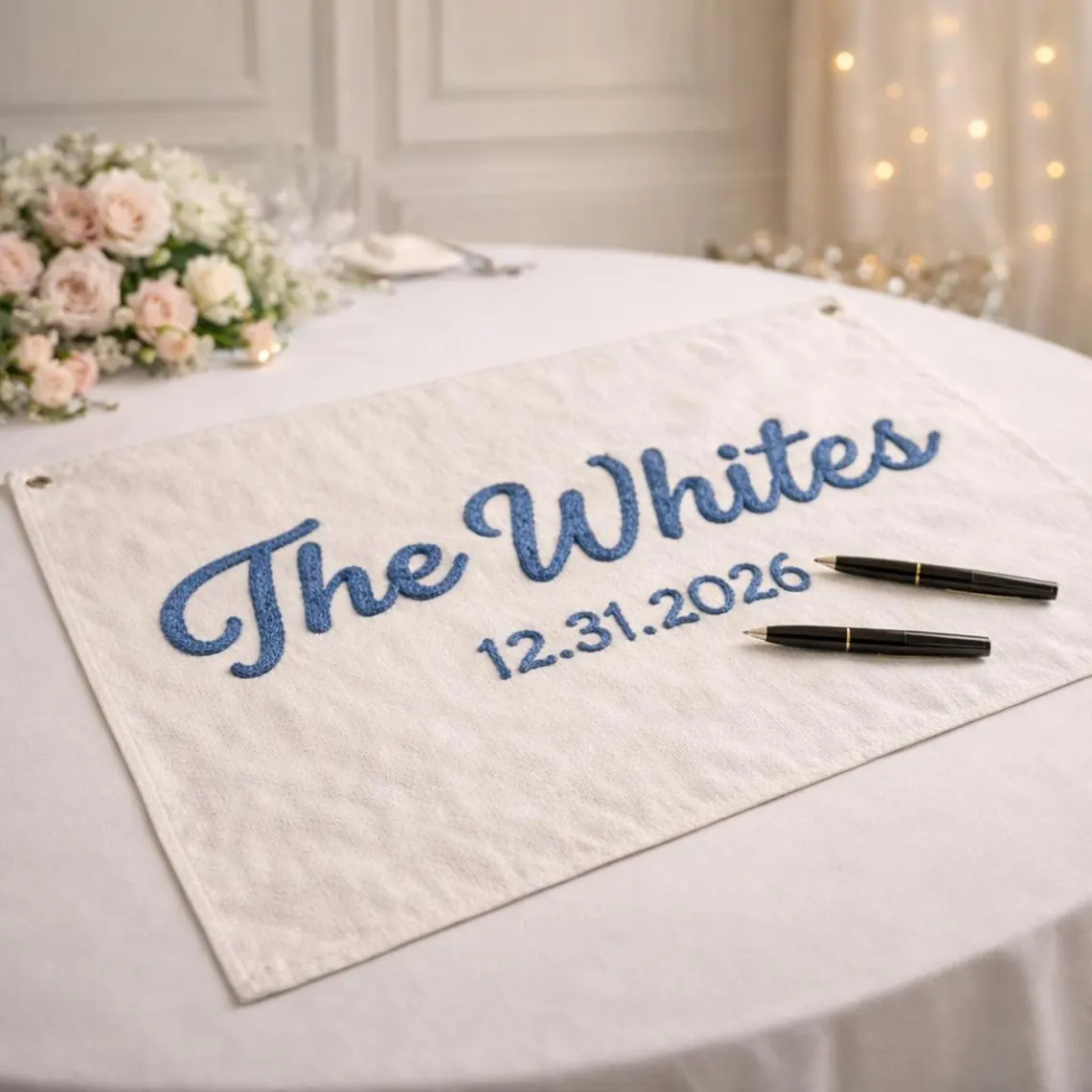 Personalized Wedding Guest Book Canvas | Embroidered Banner