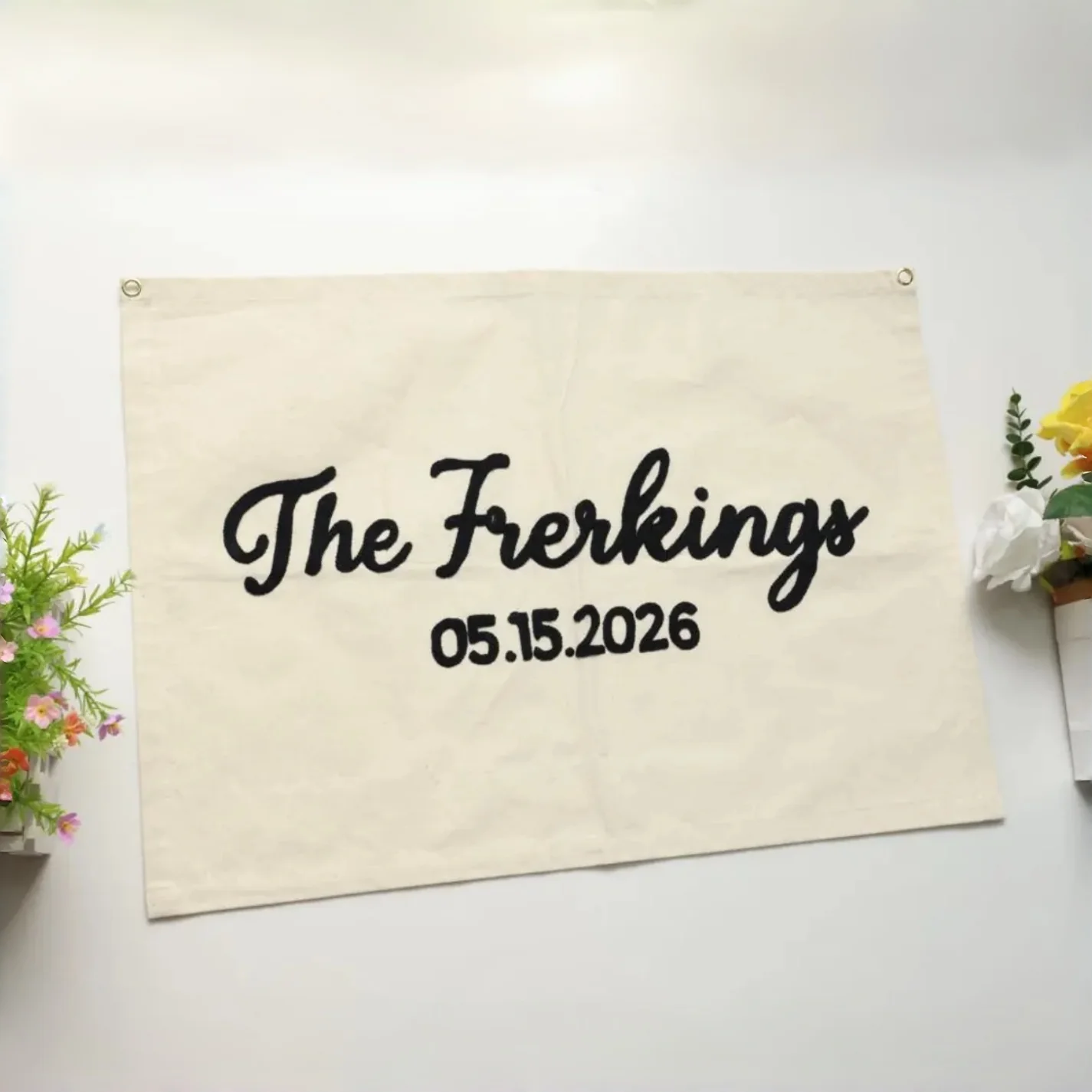 Personalized Wedding Guest Book Canvas | Embroidered Banner - Image 2