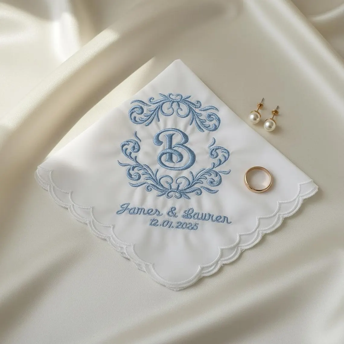 Personalized Wedding Handkerchief Something Blue Bridal Gift - Image 2