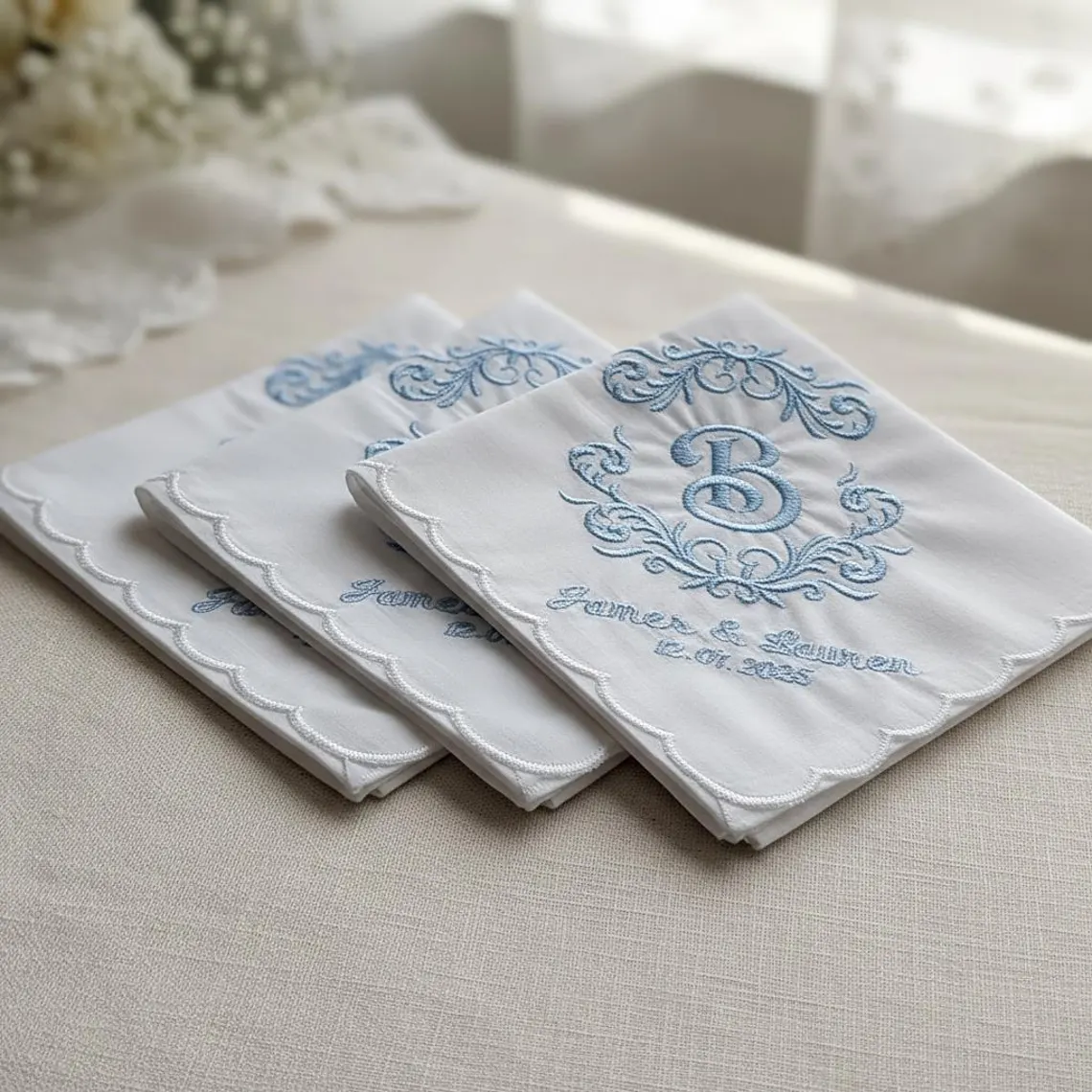 Personalized Wedding Handkerchief Something Blue Bridal Gift - Image 3