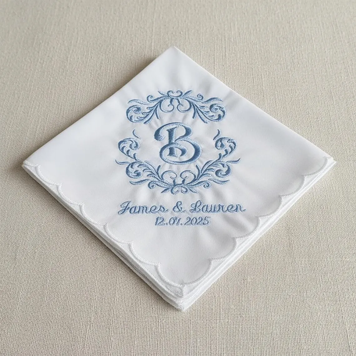 Personalized Wedding Handkerchief Something Blue Bridal Gift - Image 4