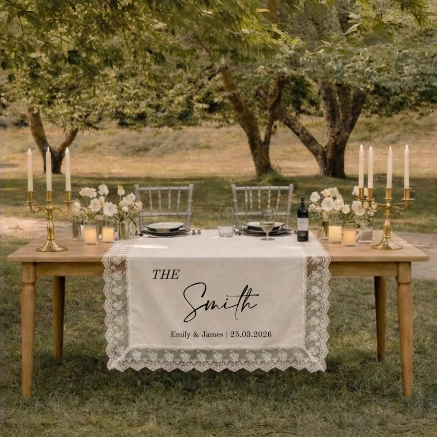 Personalized Wedding Table Runner with Names Decor