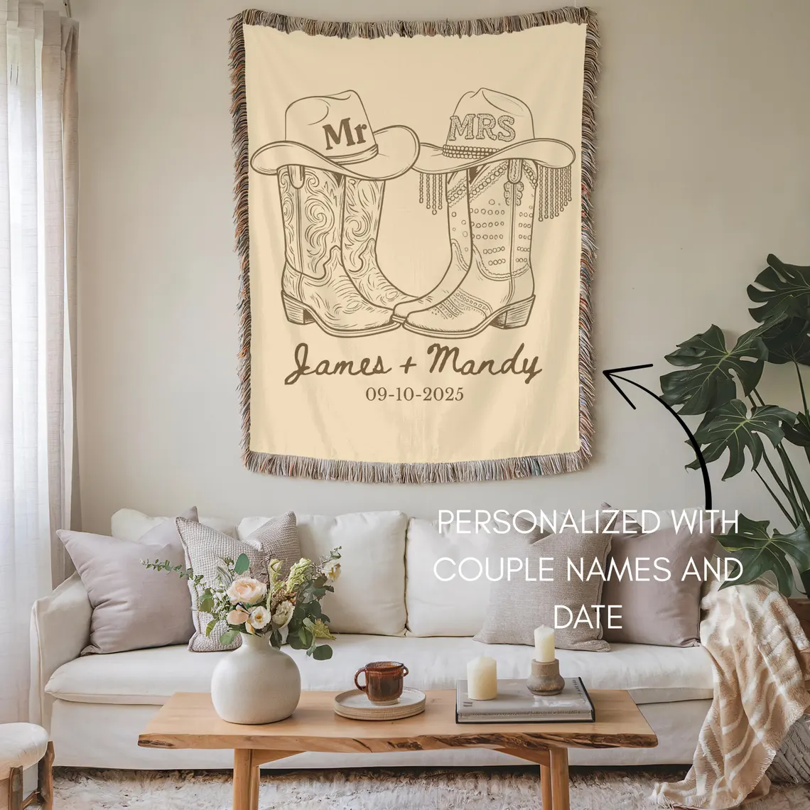 Personalized Western Wedding Blanket - Custom Names & Date Woven Throw - Image 5