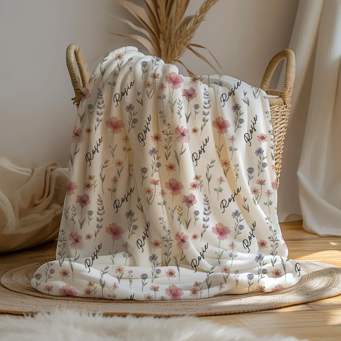 Personalized Wildflower Blanket – Custom Name Swaddle Gift - Image 3