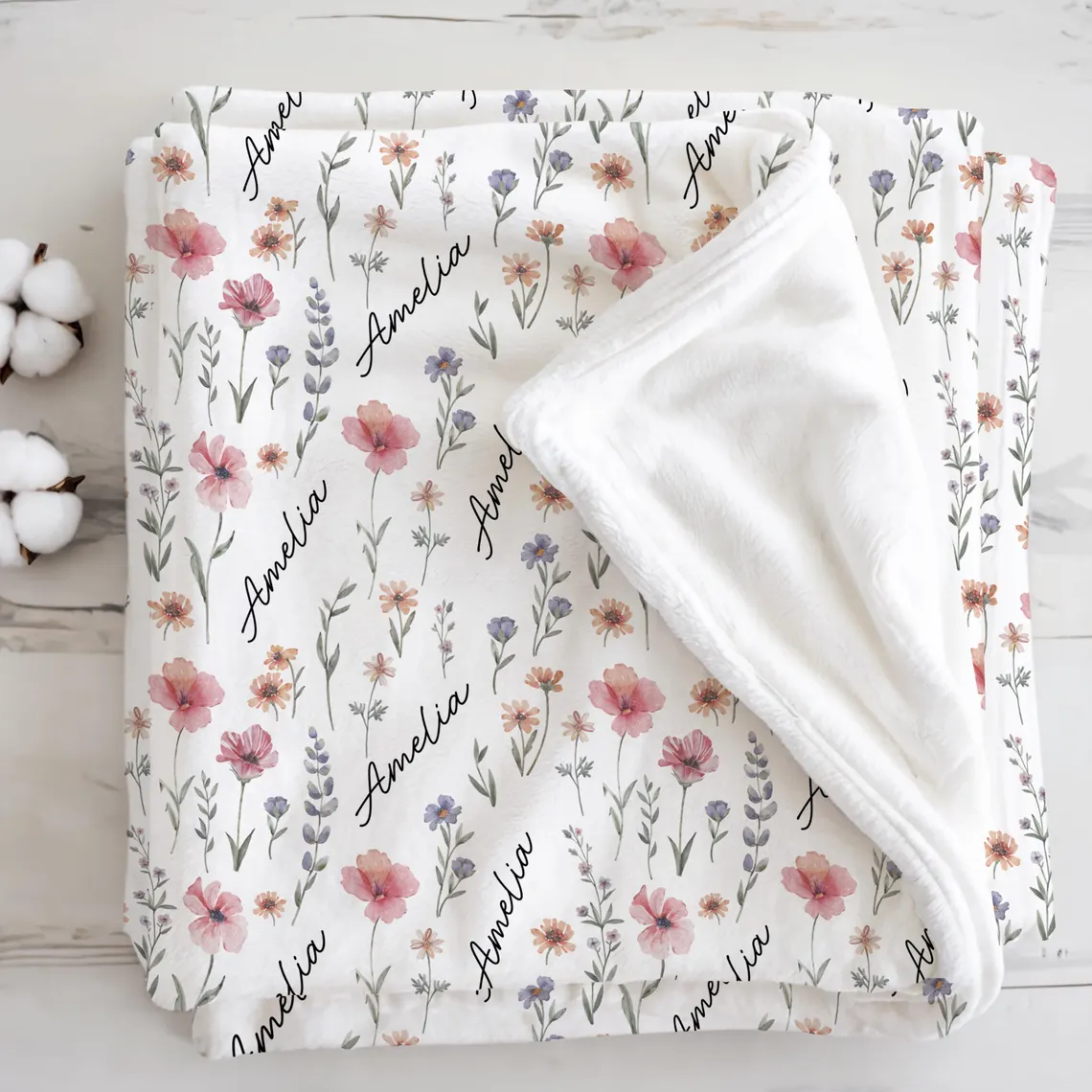 Personalized Wildflower Blanket – Custom Name Swaddle Gift - Image 5