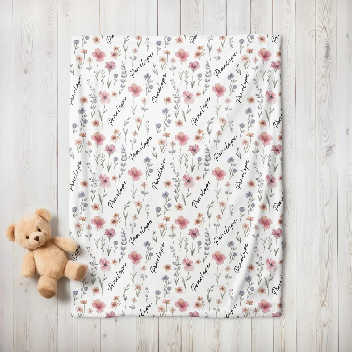 Personalized Wildflower Blanket – Custom Name Swaddle Gift - Image 6