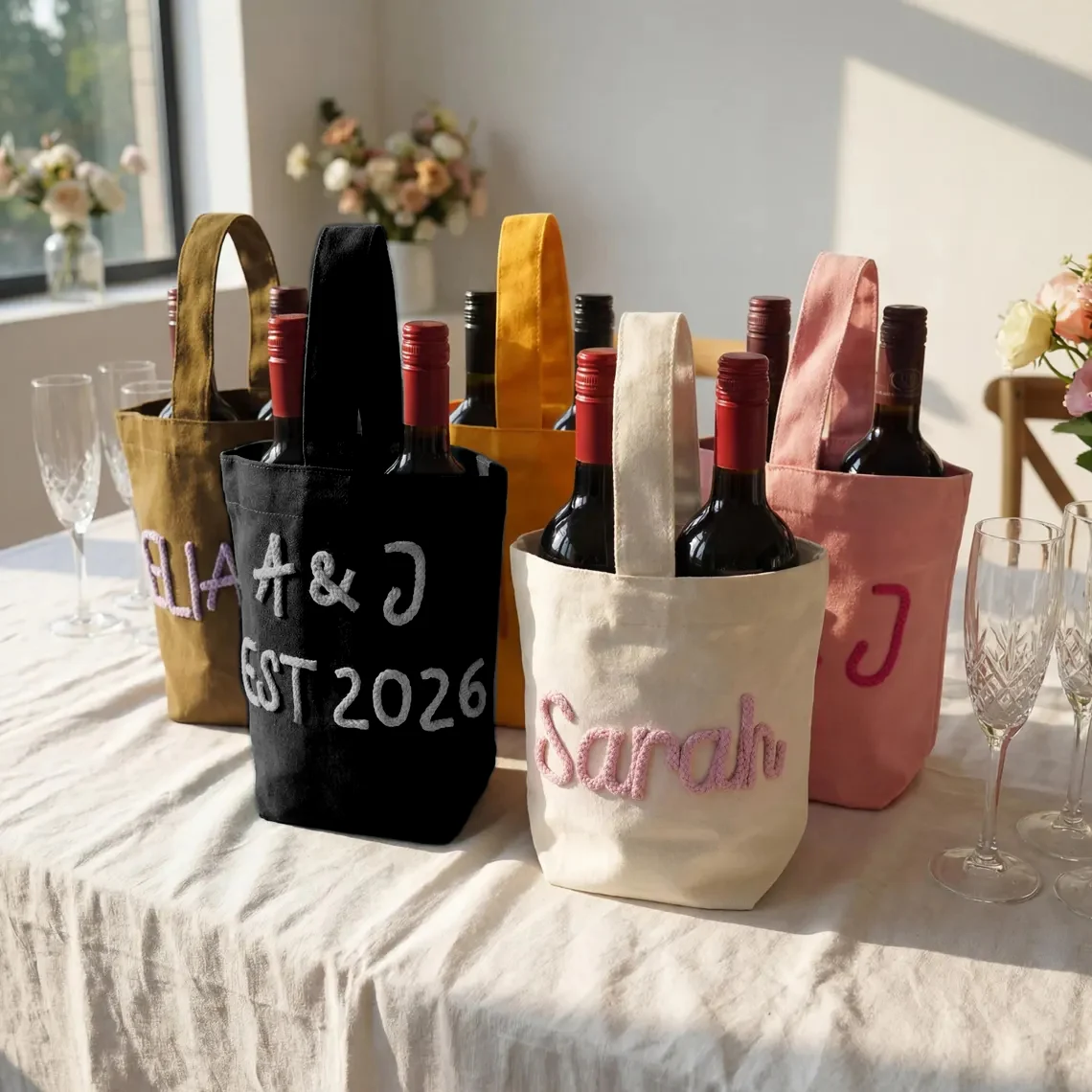 Personalized Wine Tote Bag | Custom Chenille Monogram Carrier - Image 2
