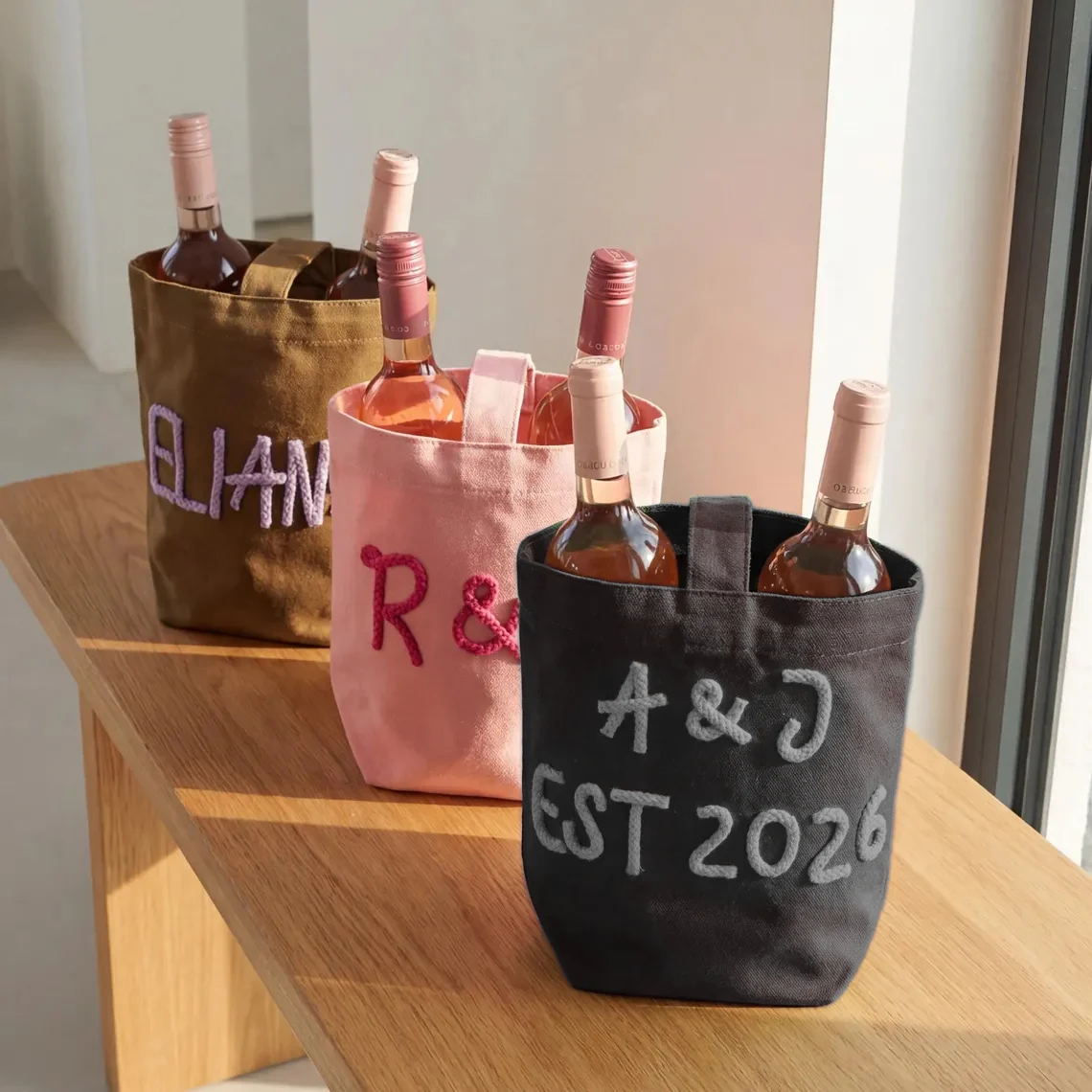 Personalized Wine Tote Bag | Custom Chenille Monogram Carrier - Image 3