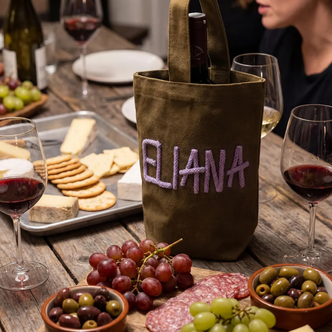 Personalized Wine Tote Bag | Custom Chenille Monogram Carrier - Image 5