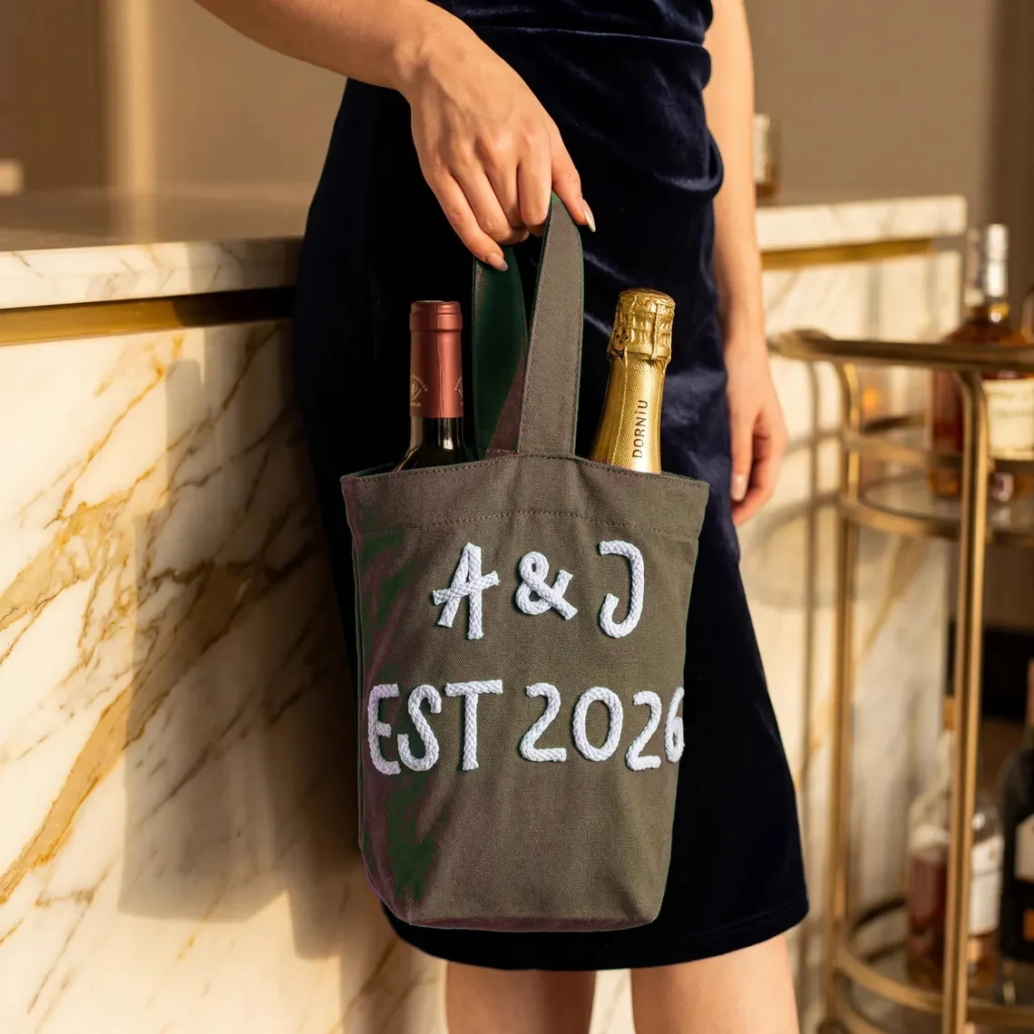 Personalized Wine Tote Bag | Custom Chenille Monogram Carrier - Image 6