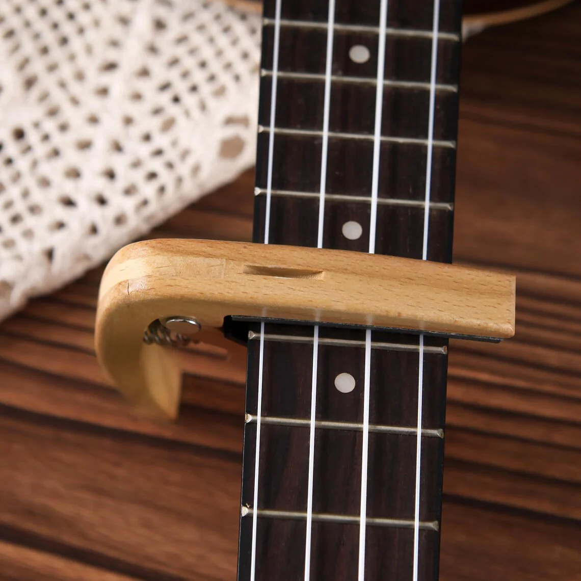 Custom Beechwood Guitar Capo & Pick Gift Set with Engraving - Image 3