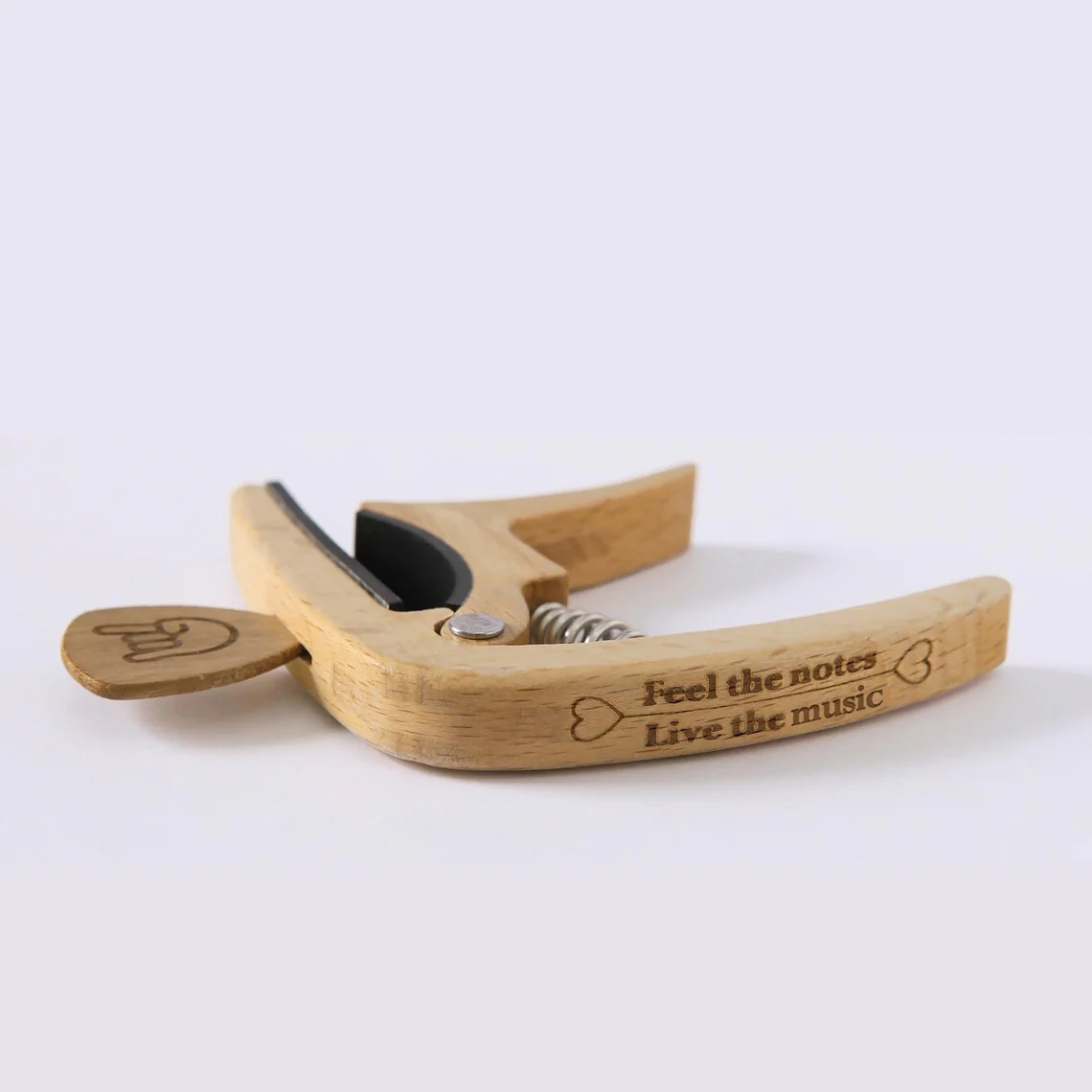 Custom Beechwood Guitar Capo & Pick Gift Set with Engraving - Image 5