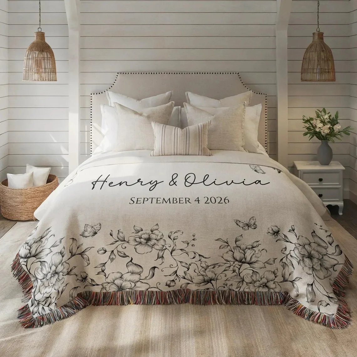 Personalized Woven Blanket – Names & Date, Anniversary or Bridal Gift - Image 2