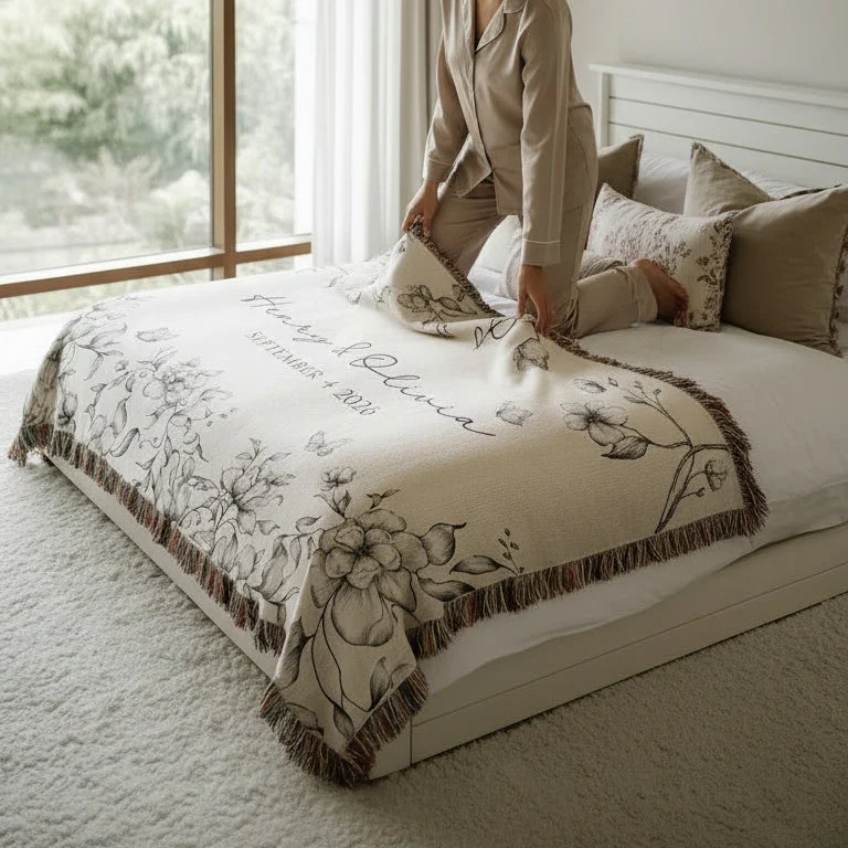 Personalized Woven Blanket – Names & Date, Anniversary or Bridal Gift - Image 4
