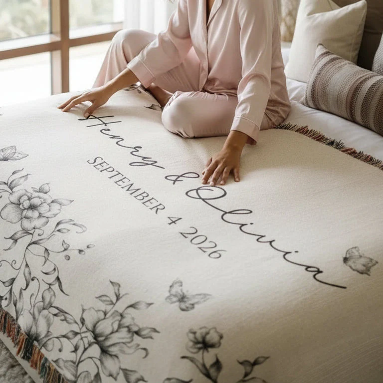 Personalized Woven Blanket – Names & Date, Anniversary or Bridal Gift - Image 5