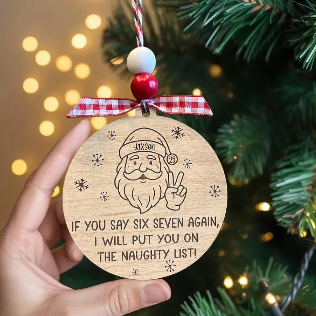 Custom Funny “Six Seven Santa” Wooden Ornament – Personalized Christmas Decor - Image 2