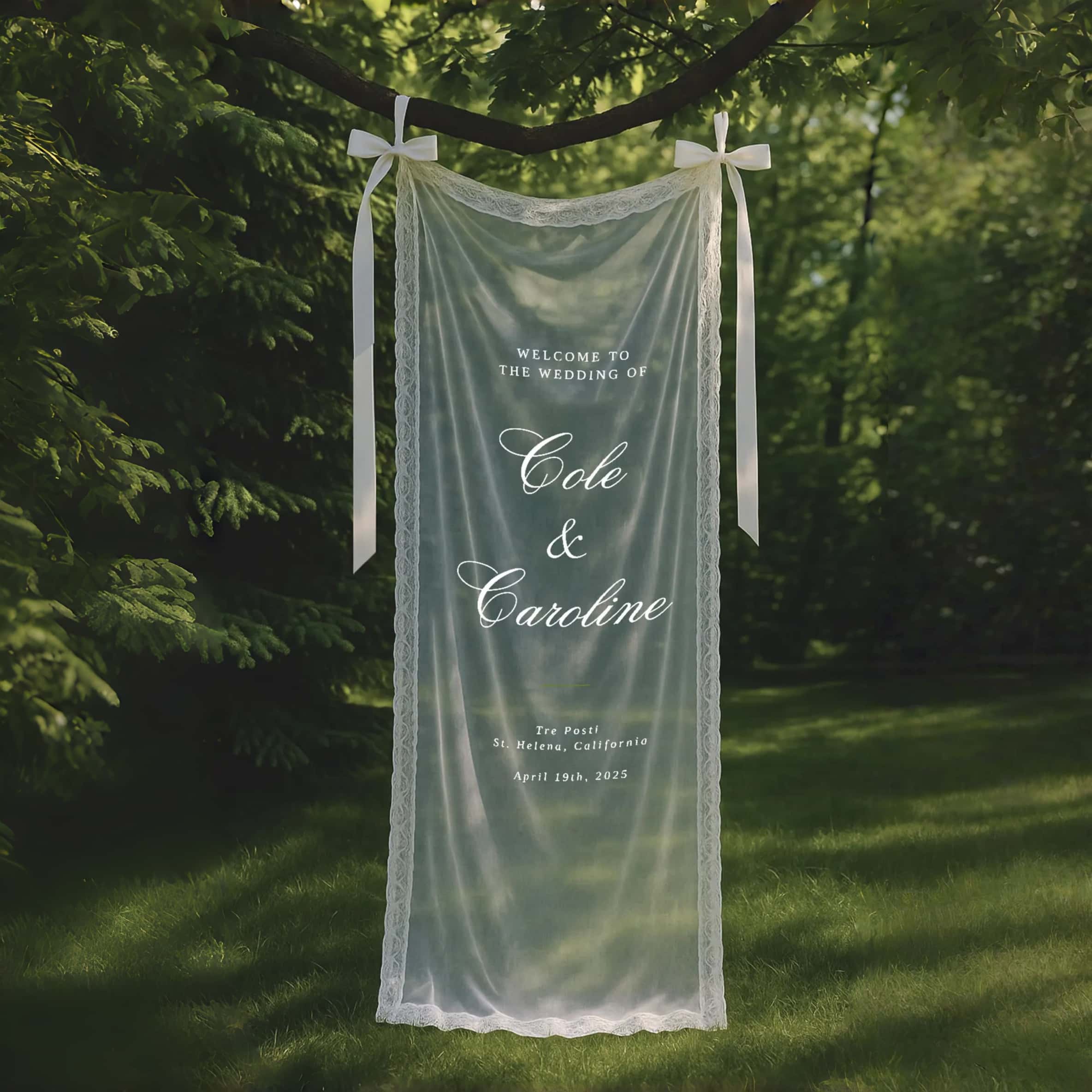 Personalized Sheer Lace Wedding Welcome Sign – Romantic Wedding Banner