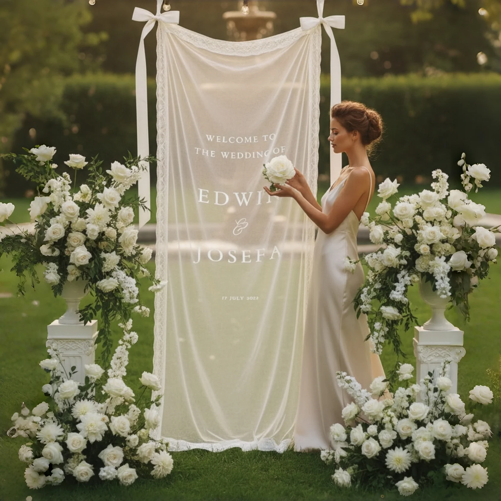 Personalized Sheer Lace Wedding Welcome Sign – Romantic Wedding Banner - Image 6