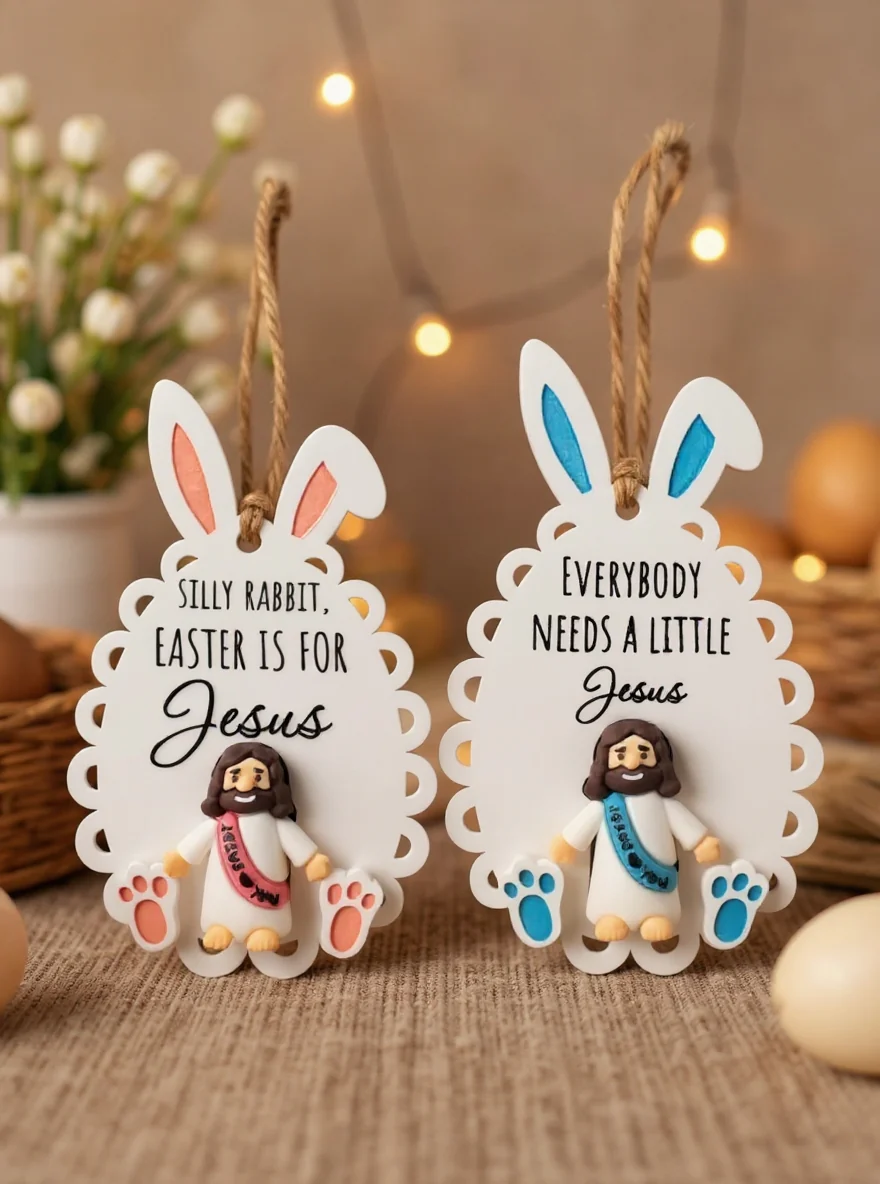 Personalized Easter Faith Ornament – Silly Rabbit, Custom Text
