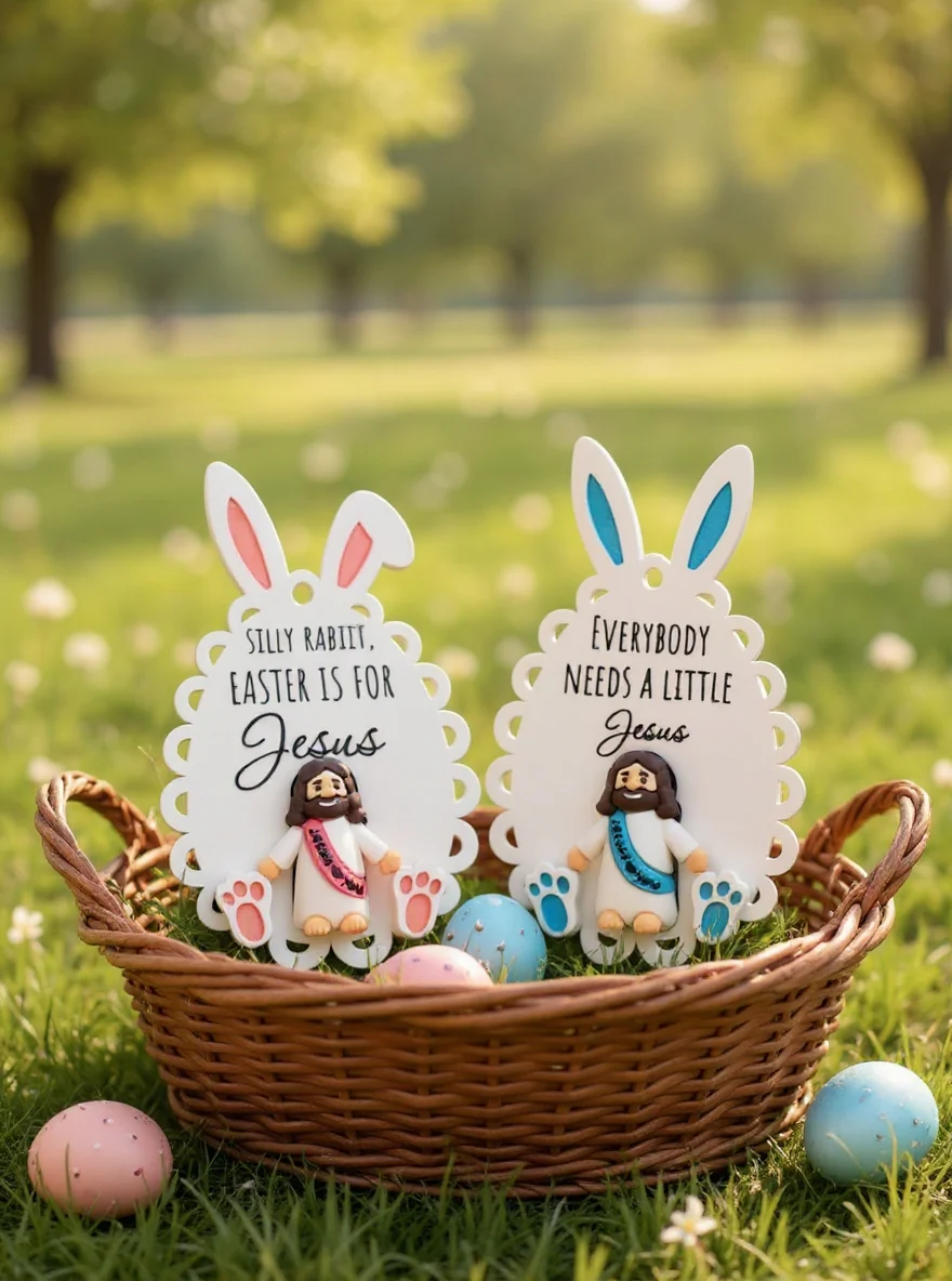 Personalized Easter Faith Ornament – Silly Rabbit, Custom Text - Image 3