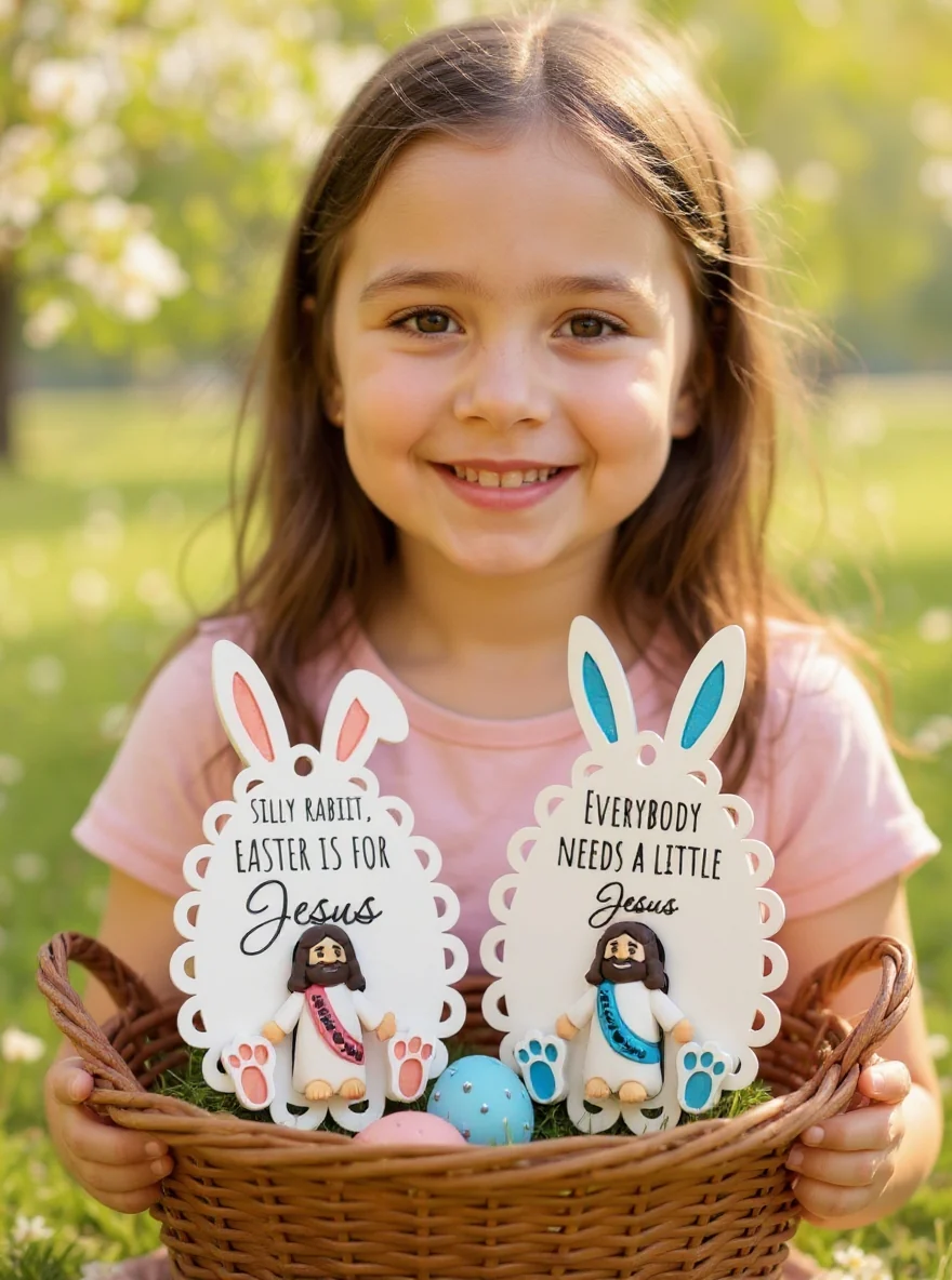 Personalized Easter Faith Ornament – Silly Rabbit, Custom Text - Image 4