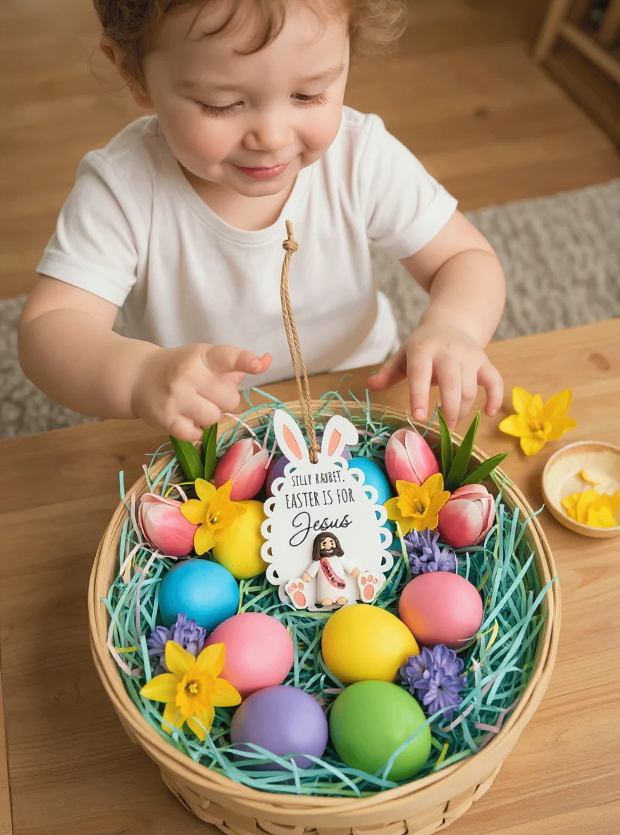 Personalized Easter Faith Ornament – Silly Rabbit, Custom Text - Image 5